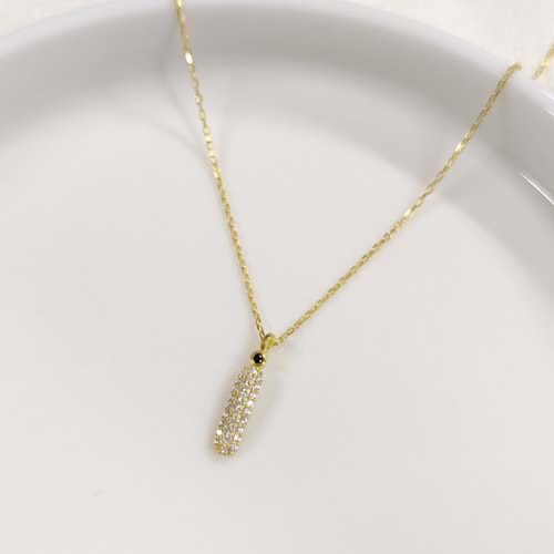 İ TAŞLI GÜMÜŞ HARF KOLYE - ALTIN SARI