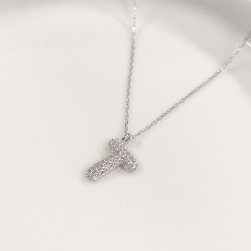 T TAŞLI GÜMÜŞ HARF KOLYE - RODYUM BEYAZ