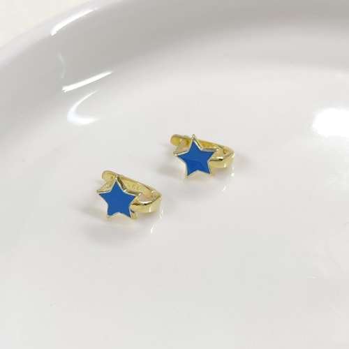 MAVİ YILDIZ GÜMÜŞ ÇOCUK KÜPE - ALTIN SARI