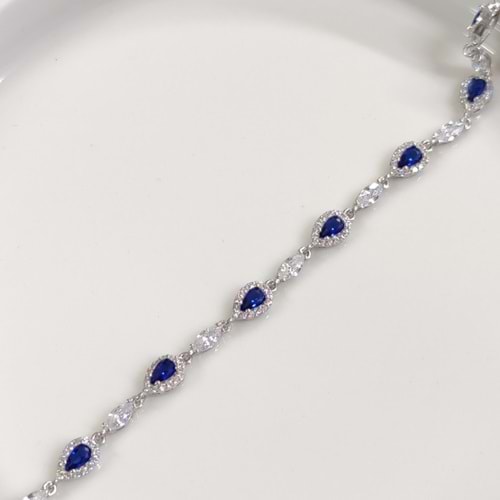 SAFİR LACİ DAMLA SU YOLU GÜMÜŞ BİLEKLİK 17+3 CM