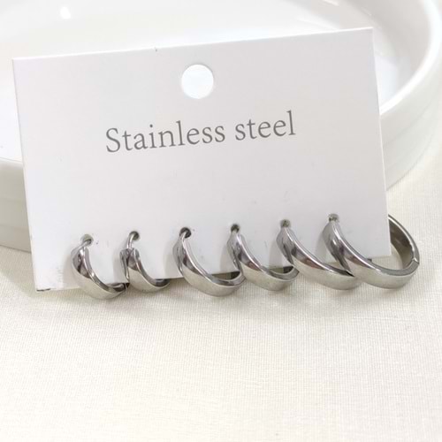 ÇELİK 10MM 12MM 17MM KOMBİN HALKA KÜPE SET - BEYAZ