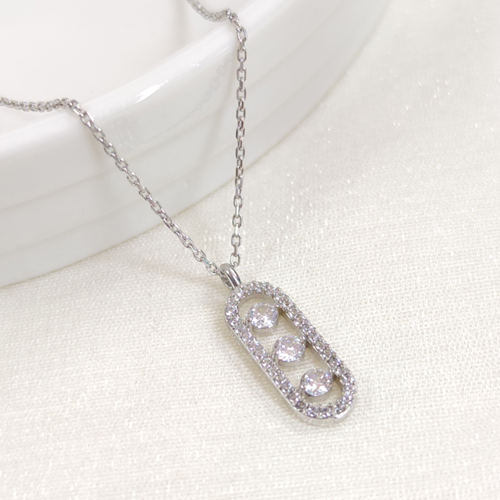 ÜÇ TAŞ GÜMÜŞ KOLYE - RODYUM BEYAZ