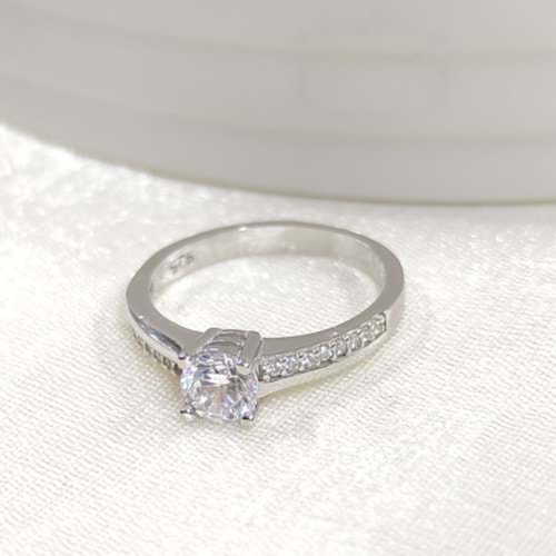 5 MM KENAR TAŞLI TEK TAŞ GÜMÜŞ YÜZÜK - 13