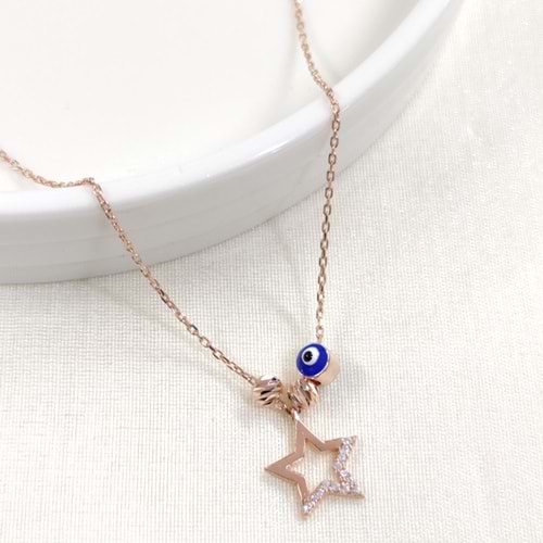 BONCUKLU DORİCA YILDIZ GÜMÜŞ KOLYE - ROSE BAKIR