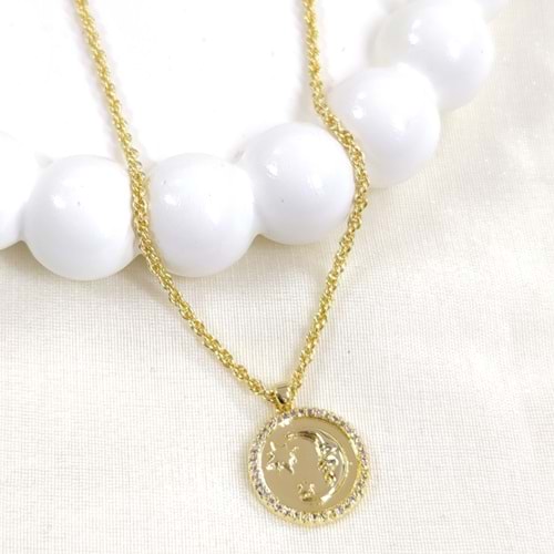 FULLYX 1,70 CM PLAKA HİLAL AY YILDIZ BURGU ZİNCİR KOLYE 40+4 CM - ALTIN SARI