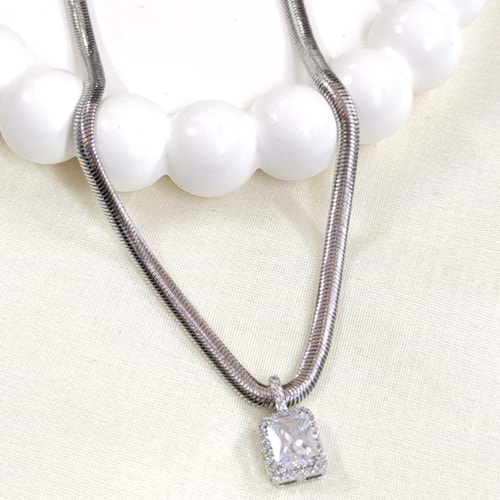 FULLYX 5 MM YASSI ZİNCİRLİ BAGET KOLYE 45+5 CM - BEYAZ