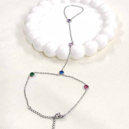 ÇELİK RENKLİ TAŞLI ŞAHMERAN - BEYAZ