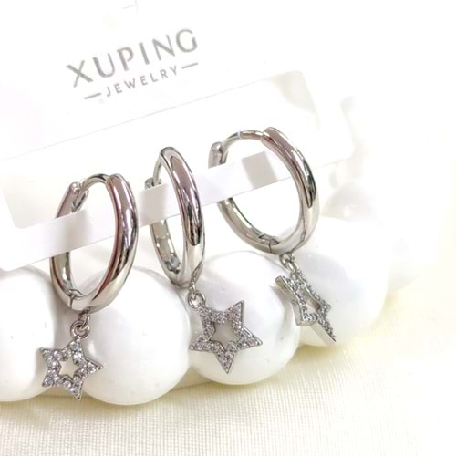 XUPING 16 MM TAŞLI YILDIZ KOMBİN HALKA KÜPE BEYAZ