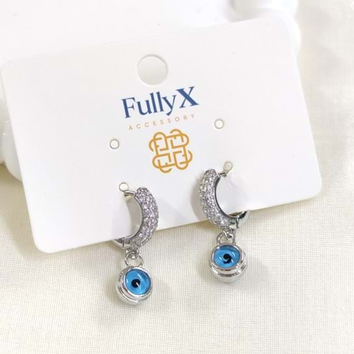 FULLYX 9 MM CAM GÖZ NAZAR 10 MM KALIN HALKA KÜPE - BEYAZ