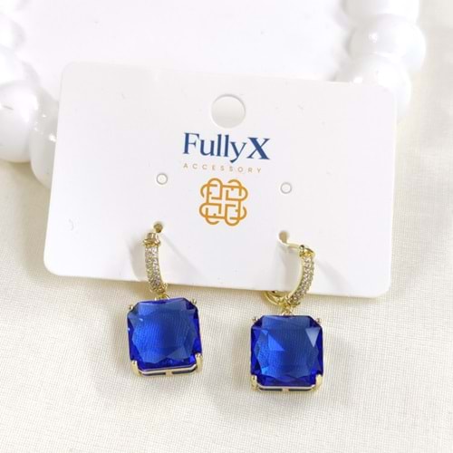 FULLYX 15 MM MAVİ KARE TAŞLI 11 MM HALKA KÜPE GOLD