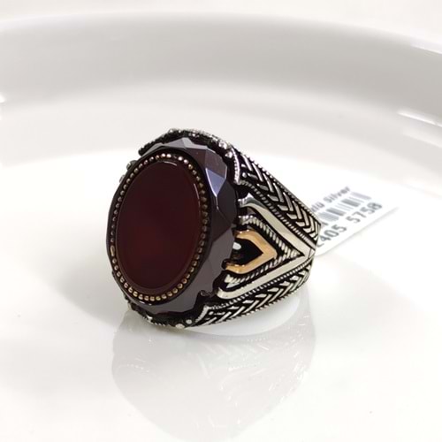 KAHVE TAŞLI OVAL GÜMÜŞ ERKEK YÜZÜK