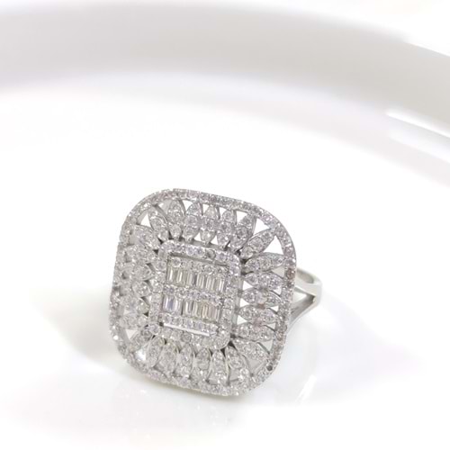 2,10 CM BÜYÜK KARE BAGET GÜMÜŞ YÜZÜK - 20