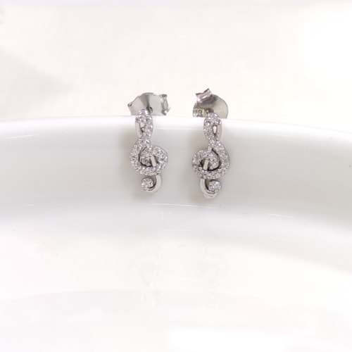 12 MM MÜZİK SOL ANAHTARI ÇİVİ GÜMÜŞ KÜPE - RODYUM BEYAZ