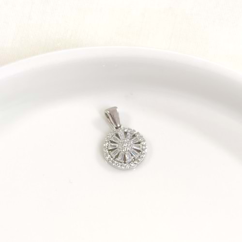 12 MM YUVARLAK BAGET GÜMÜŞ KOLYE UCU - RODYUM BEYAZ