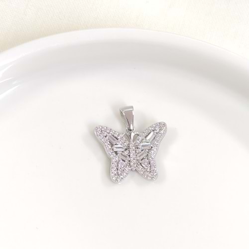 17 MM BAGET TAŞLI KELEBEK GÜMÜŞ KOLYE UCU