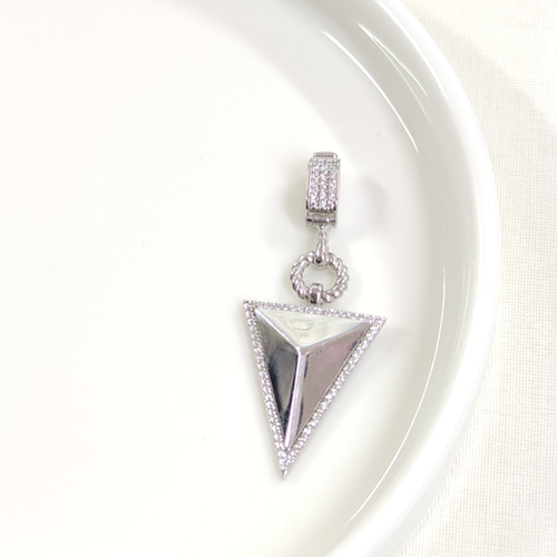 ÜÇGEN GÜMÜŞ KOLYE UCU 40MM - RODYUM BEYAZ