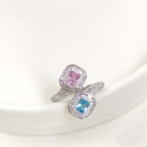 İTHAL RENKLİ ZİRKON TAŞLI İKİLİ GÜMÜŞ YÜZÜK