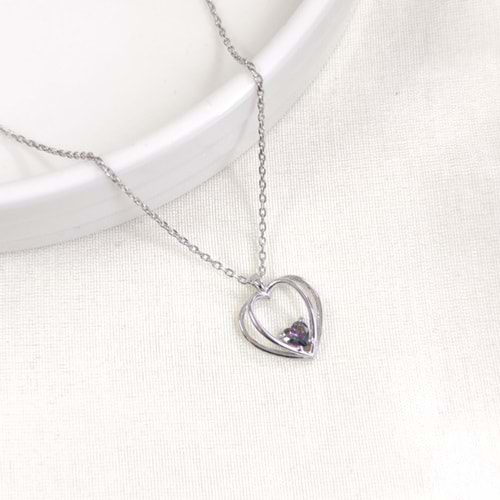 12 MM MİSTİK TOPAZ TAŞLI KALP GÜMÜŞ KOLYE 40+5 CM