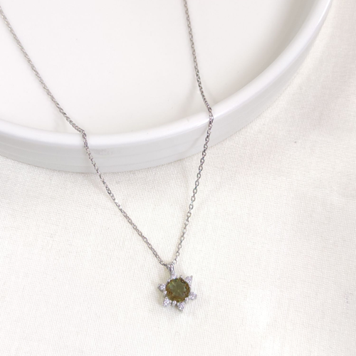 1 CM SULTANİT TAŞLI LOTUS GÜMÜŞ KOLYE 40+5 CM