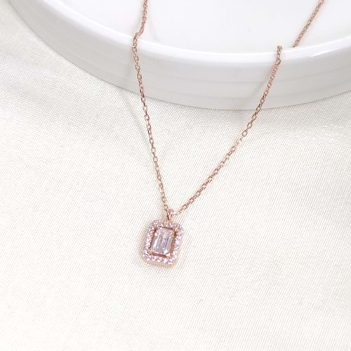 10 MM BAGET GÜMÜŞ KOLYE 40+5 CM - ROSE BAKIR