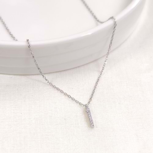 1 CM TAŞLI İ HARF GÜMÜŞ KOLYE 40+5 CM