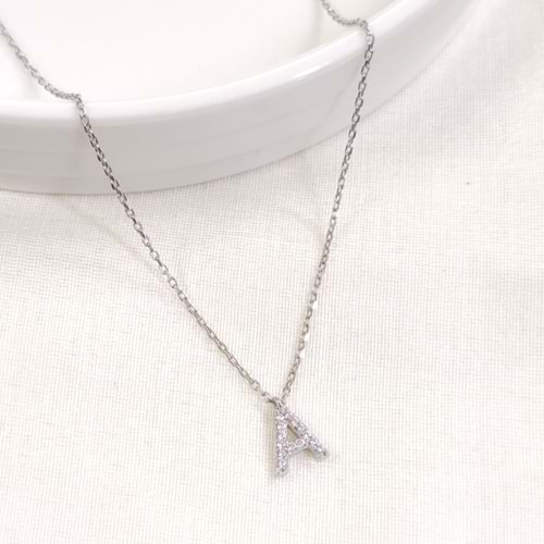 1 CM TAŞLI A HARF GÜMÜŞ KOLYE 40+5 CM