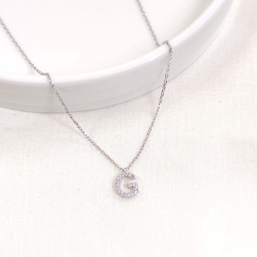 1 CM TAŞLI G HARF GÜMÜŞ KOLYE 40+5 CM