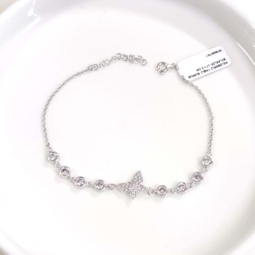 KELEBEKLİ TAŞLI GÜMÜŞ BİLEKLİK 17+3 CM