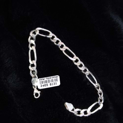 8 MM FIGARO ZİNCİR GÜMÜŞ BİLEKLİK 21 CM