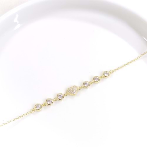 İTHAL TAŞLI KALP GÜMÜŞ BİLEKLİK 16+3 CM