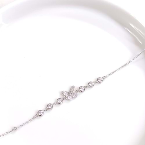 İTHAL TAŞLI KELEBEK GÜMÜŞ BİLEKLİK 16+3 CM