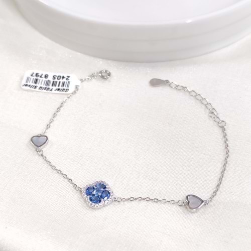 İTHAL MAVİ TAŞLI ÇİÇEK GÜMÜŞ BİLEKLİK 16+3 CM