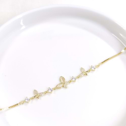 İTHAL TAŞLI SEDEF KELEBEK GÜMÜŞ BİLEKLİK 18+3 CM - ALTIN SARI
