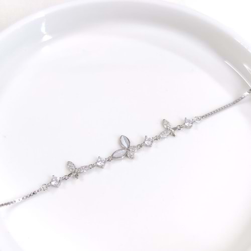İTHAL TAŞLI SEDEF KELEBEK GÜMÜŞ BİLEKLİK 18+3 CM