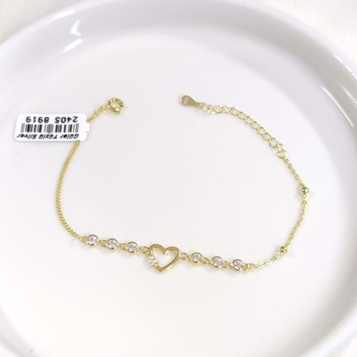 İTHAL TAŞLI KALP GÜMÜŞ BİLEKLİK 16+3 CM - ALTIN SARI