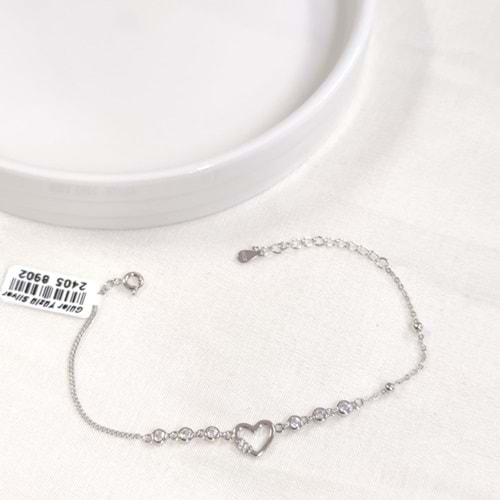 İTHAL TAŞLI KALP GÜMÜŞ BİLEKLİK 16+3 CM - RODYUM BEYAZ
