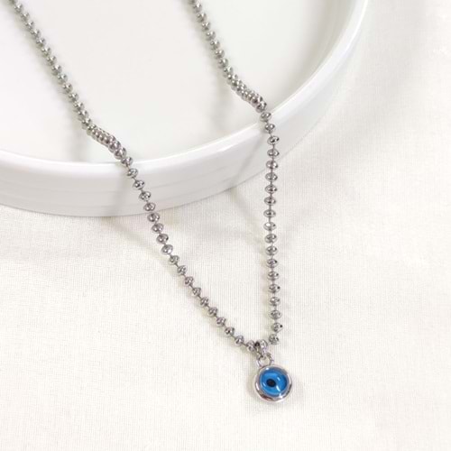 FULLYX NAZAR BONCUKLU TOP ZİNCİRLİ KOLYE BEYAZ 50+5 CM