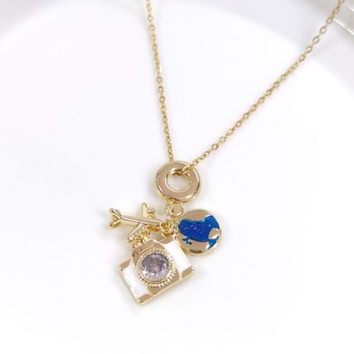 ÇELİK BEYAZ MİNELİ UÇAK DÜNYA KOLYE 40+5 CM