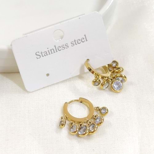 ÇELİK SHAK SALLANTILI TAŞLI HALKA KÜPE - ALTIN SARI