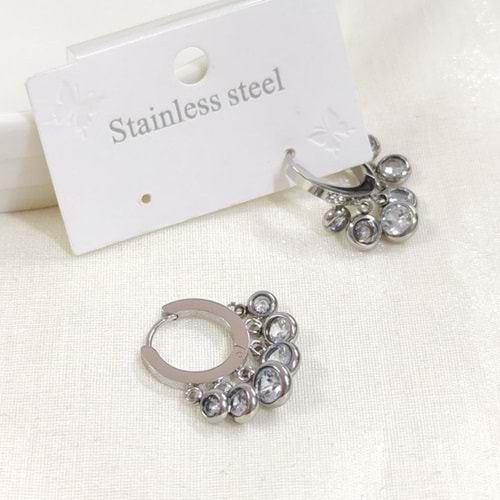 ÇELİK SHAK SALLANTILI TAŞLI HALKA KÜPE - BEYAZ