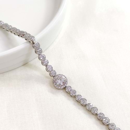 XUPING YUVARLAK TEK TAŞ SU YOLU BİLEKLİK 17+2 CM - BEYAZ