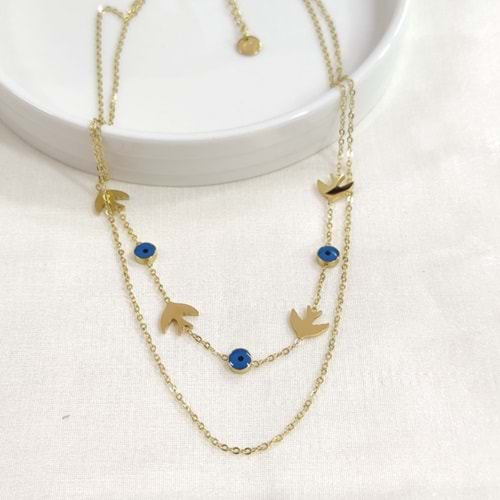 ÇELİK MARTI KOMBİN İKİLİ KOLYE