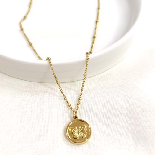 ÇELİK TOP ZİNCİRLİ KELEBEK KOLYE 40+5 CM