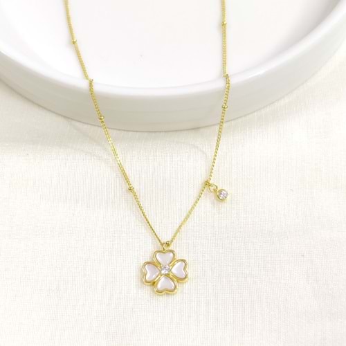 İTHAL SEDEF YONCA GÜMÜŞ KOLYE 40+5CM - ALTIN SARI