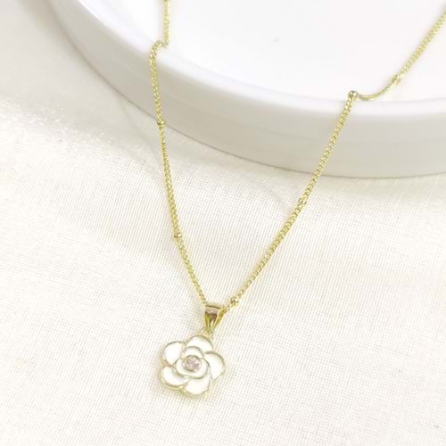 İTHAL MİNELİ GÜL GÜMÜŞ KOLYE 40+5CM