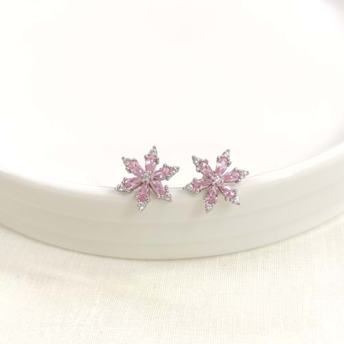 14 MM PEMBE TAŞLI LOTUS ÇİVİ GÜMÜŞ KÜPE