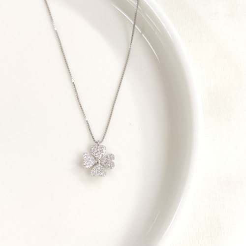 İTHAL 10 MM TAŞLI YONCA GÜMÜŞ KOLYE