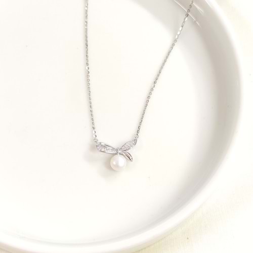 İTHAL 18 MM İNCİLİ FİYONK GÜMÜŞ KOLYE