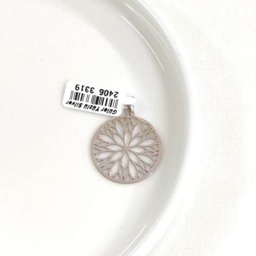 MANDALA MOTİFLİ PLAKA GÜMÜŞ KOLYE UCU 25MM