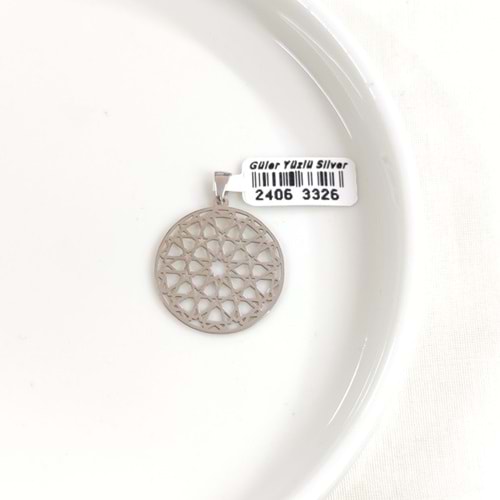 YILDIZ MOTİFLİ PLAKA GÜMÜŞ KOLYE UCU 25MM